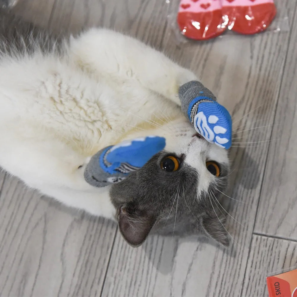 4Pcs Pet Cat Dog Floor Anti-slip Socks Autumn Winter Warm Soft Wool