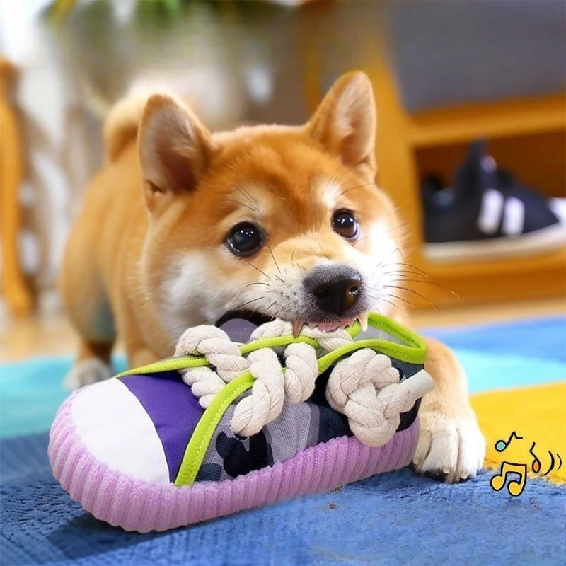 Dog Squeak Toy Teeth Grinding Bite Resistant Slippers Shape Puppy Chew