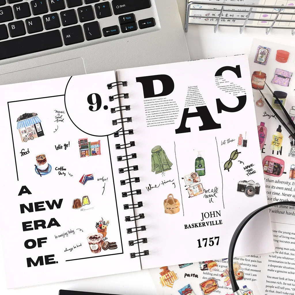 Journamm 6sheets Vintage Scrapbook Stickers PET Diary Sticker Pack for