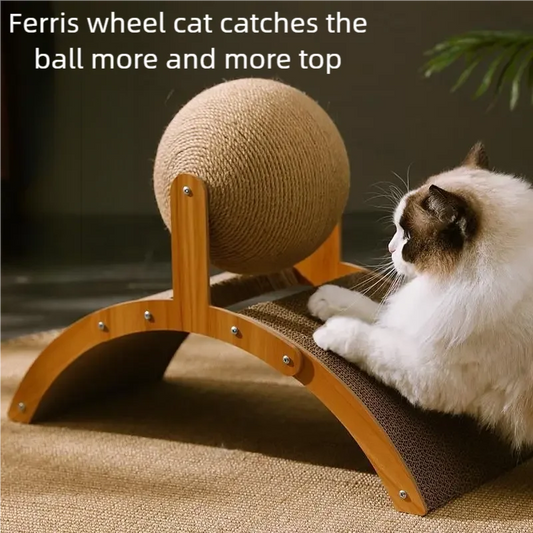 2 In 1 Wooden Cat Scratching Ball Sisal Scratch Board Durable Grinding