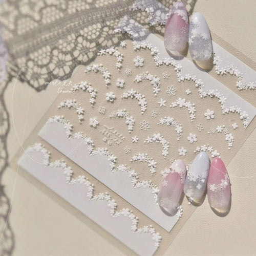 1pcs Sweet Pearl Lace Bow Nail Stickers Love Heart Pink White Black