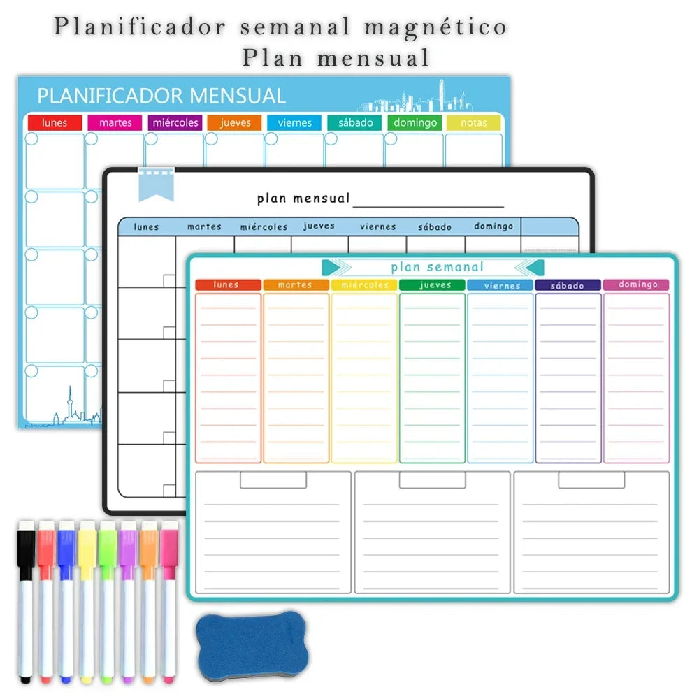 A3 Size Magnetic Weekly &monthly Planner：Spanish, French, English.Dry
