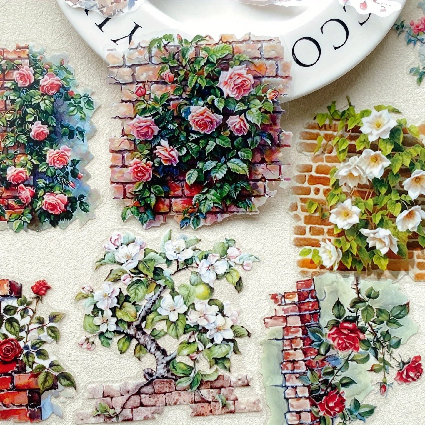 10pcs Plant Flowers Sticker PET Material Junk Journal Hand Account DIY
