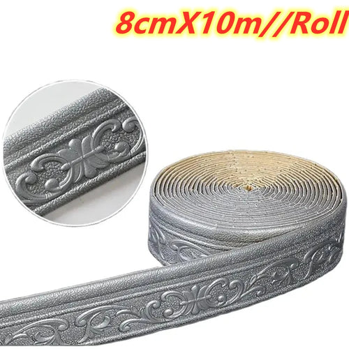 10m/Roll 3D Wall Trim Line Skirting Border Self Adhesive Waterproof