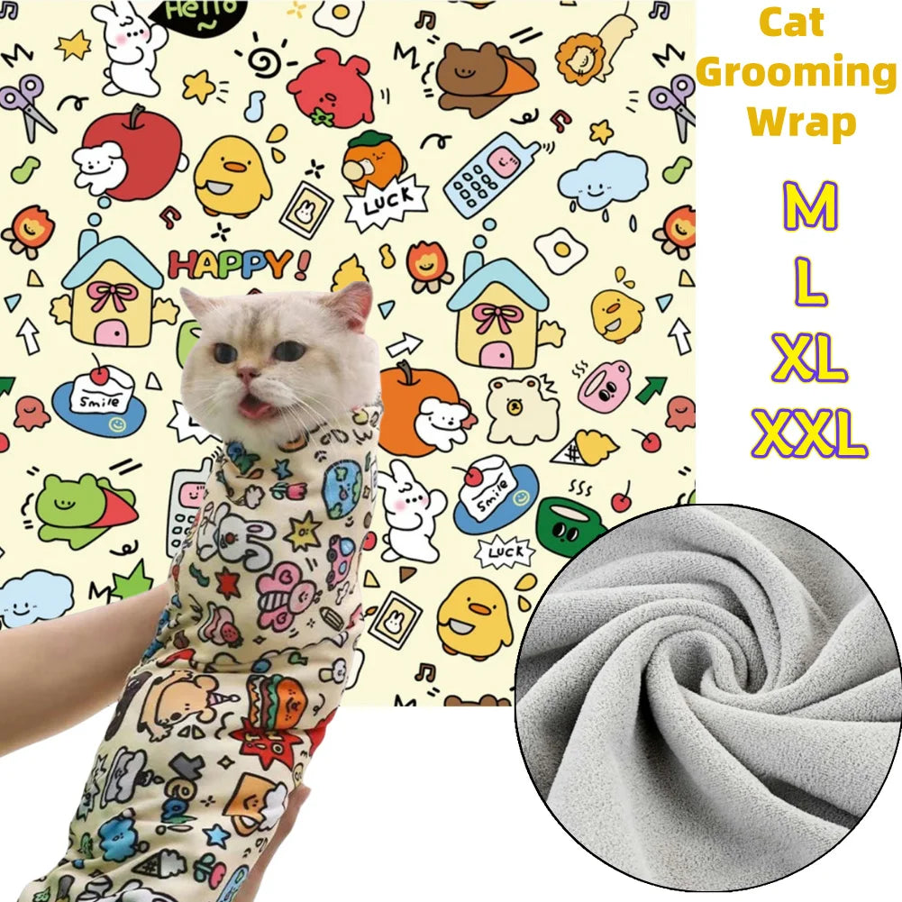 Cat Grooming Wrap Self-Adherent Cat Swaddle Burrito Wrap Anti-Bite