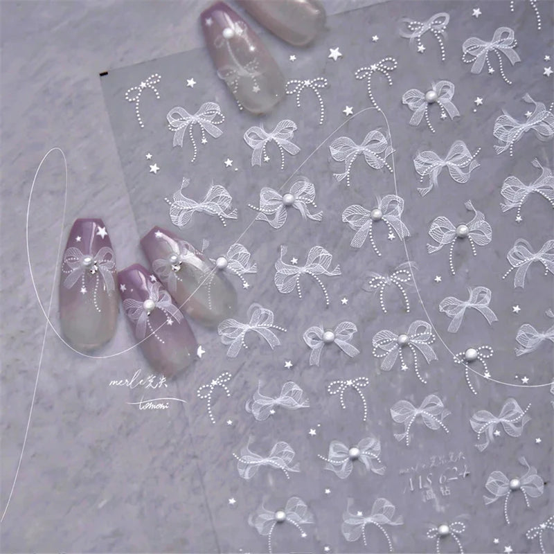 1Sheet Luxury Crystal diamond Nail Charms Stickers Lace Bow Self