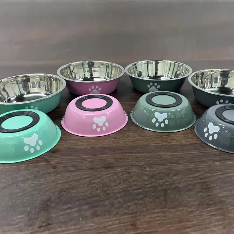 New stainless steel dog basin paw print pet supplies cat bowl dog bowl