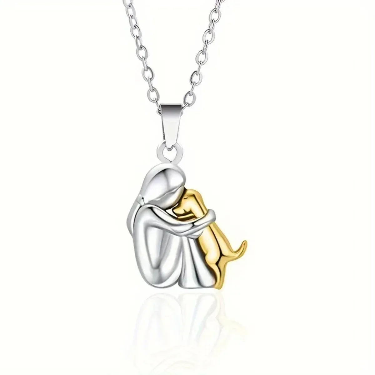 Dog Lover Hug Pendant Necklace | Two-Tone Stainless Steel | Pet