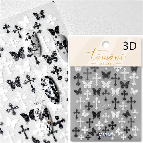 Sexy Woman Black White Lace Butterfly Cross 5D Soft Embossed Relief