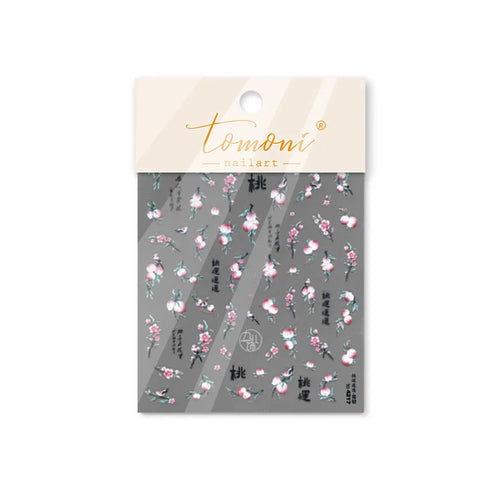 1 pc 5D Chinese style camellia nail sticker Vernal Equinox peach