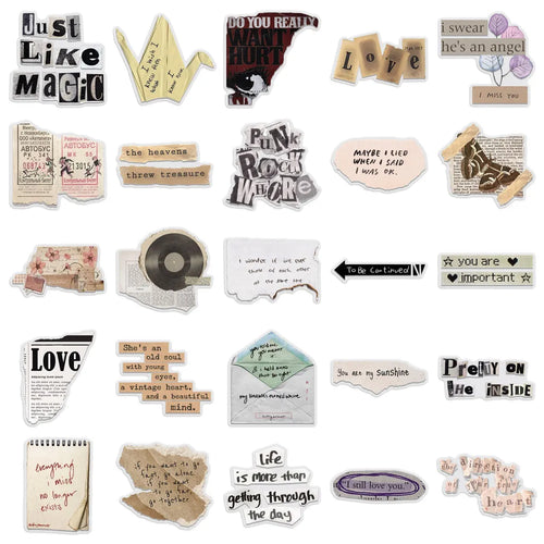 50 Pieces Vintage English Fragment Transparent Stickers - Minimalist