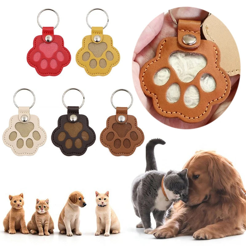 Pet Hair Memorial Keychain PU Leather Keepsake Locket for Cat Dog Fur