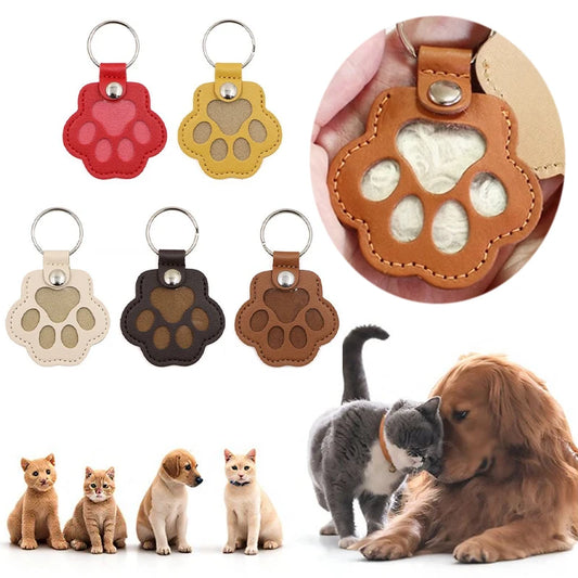 Pet Hair Memorial Keychain PU Leather Keepsake Locket for Cat Dog Fur
