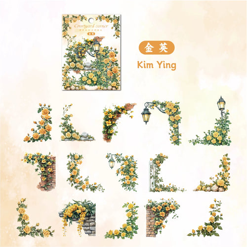 30 pcs Flowers Corner Stickers Retro Hollowed Out Frames Sticker Pack