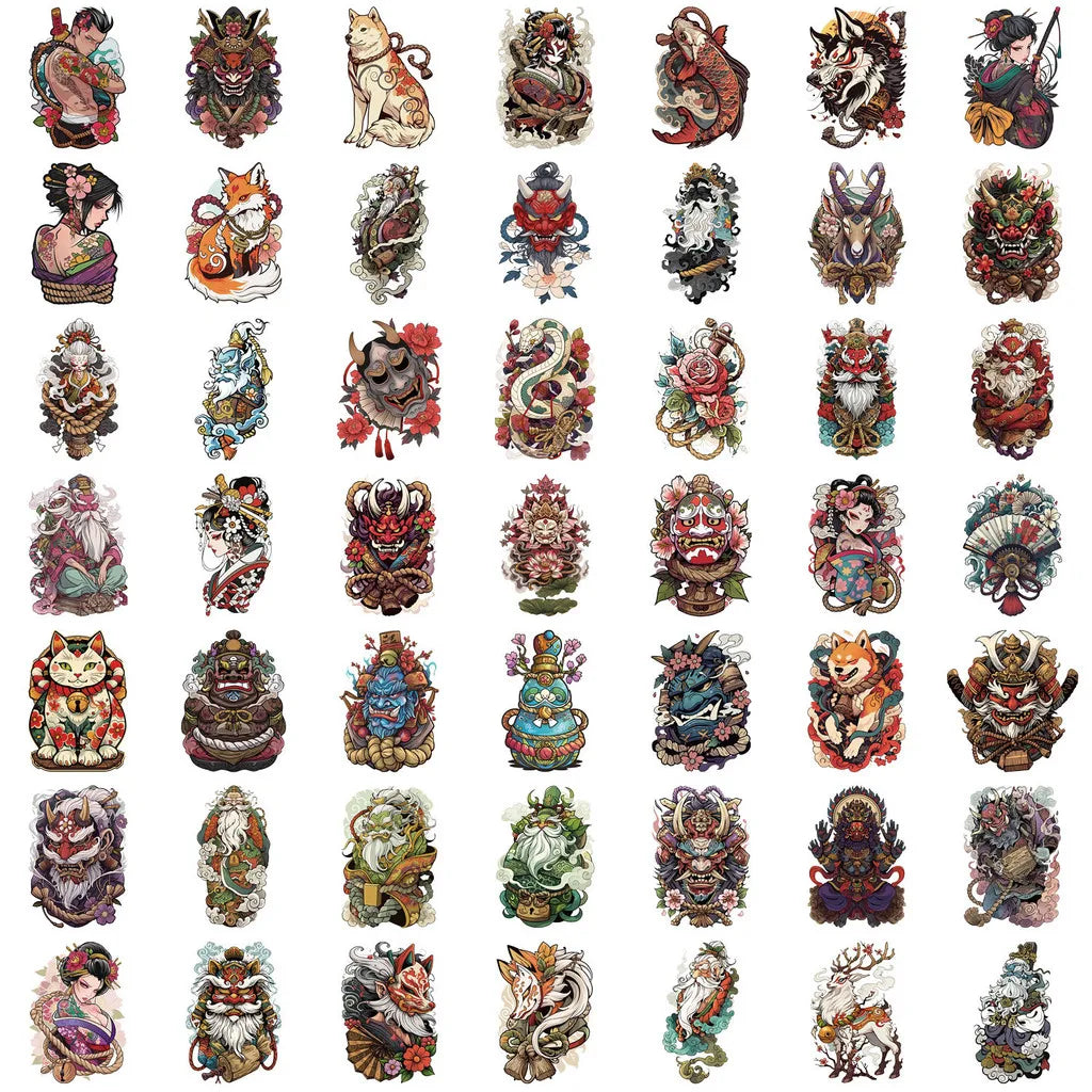 50pcs Transparent Japanese Tattoo Art Stickers - Waterproof PET Decals