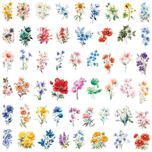 50Pcs Ink Flower Stickers DIY Phone Case Material Handbook Water Cup