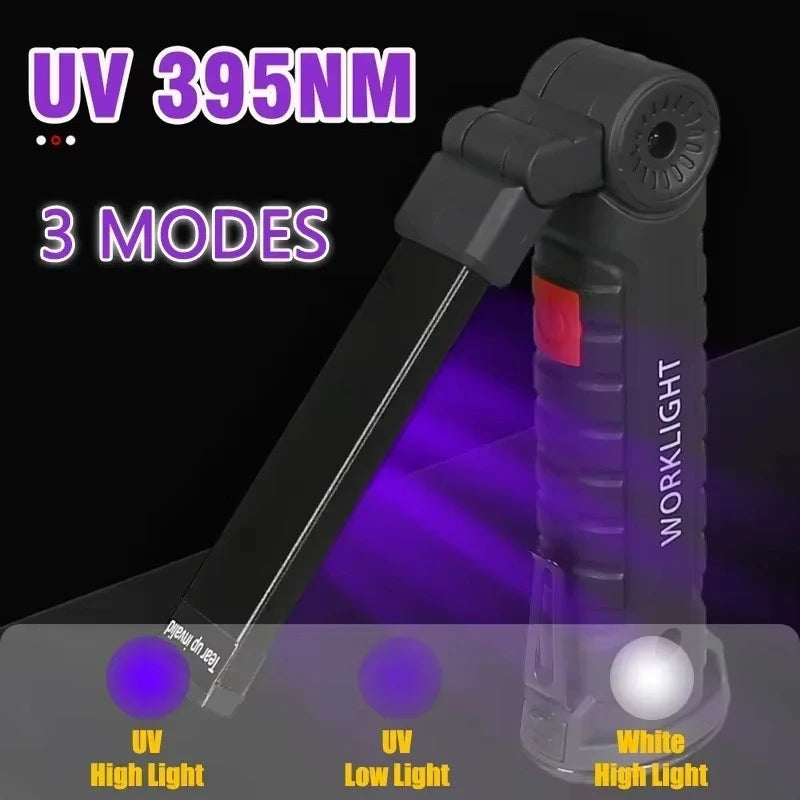 395nm LED UV Flashlight USB Rechargeable Foldable Lamp with Magnet