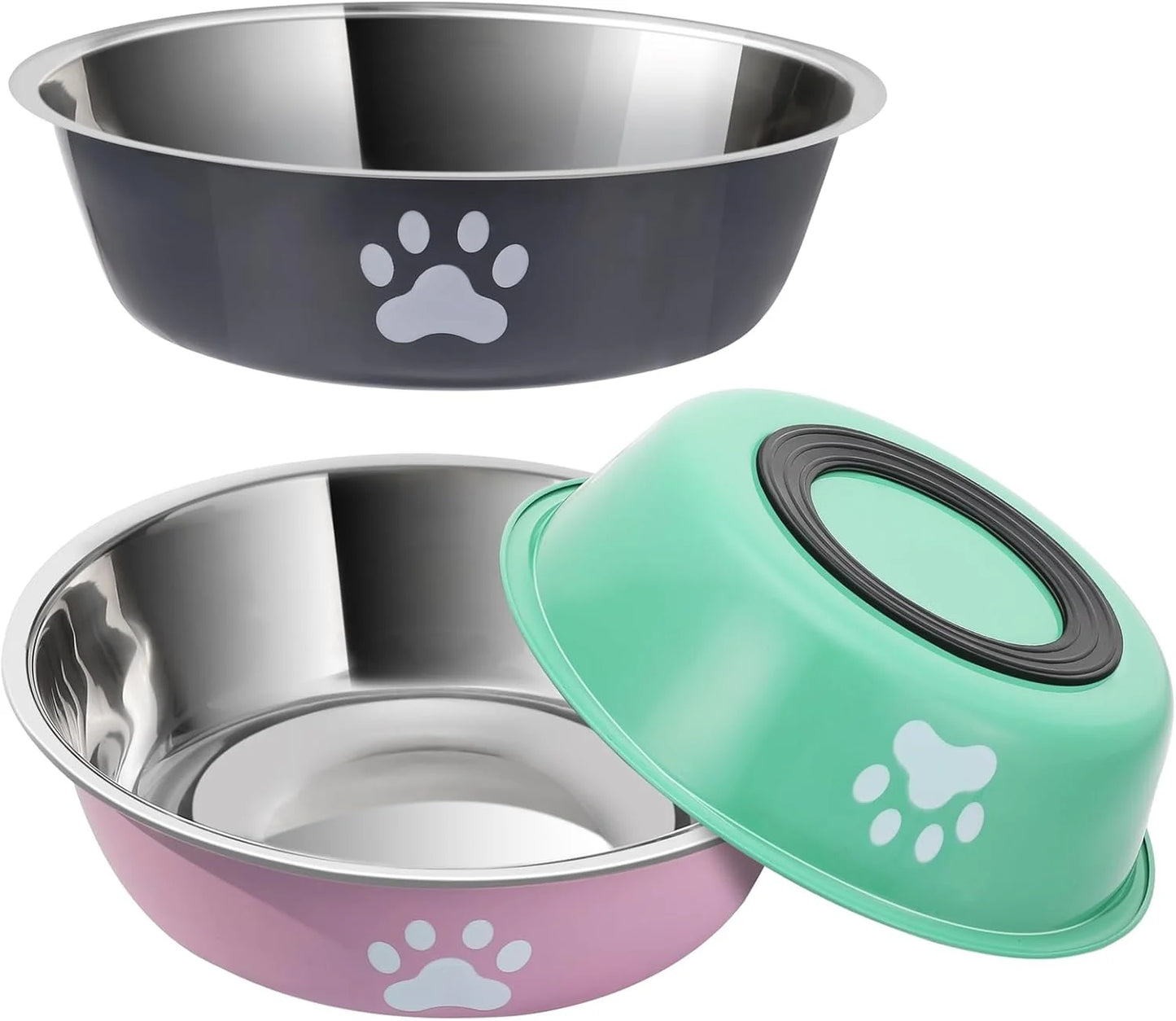 Dog Bowls Stainless Steel Dogs Feeding Bowls With Non-Slip Silicone