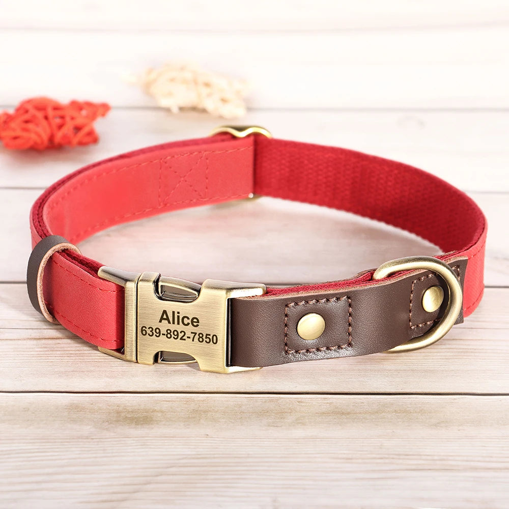 Free Custom PU Leather Dog Collar Engraved Dog Collars Adjustable Pet