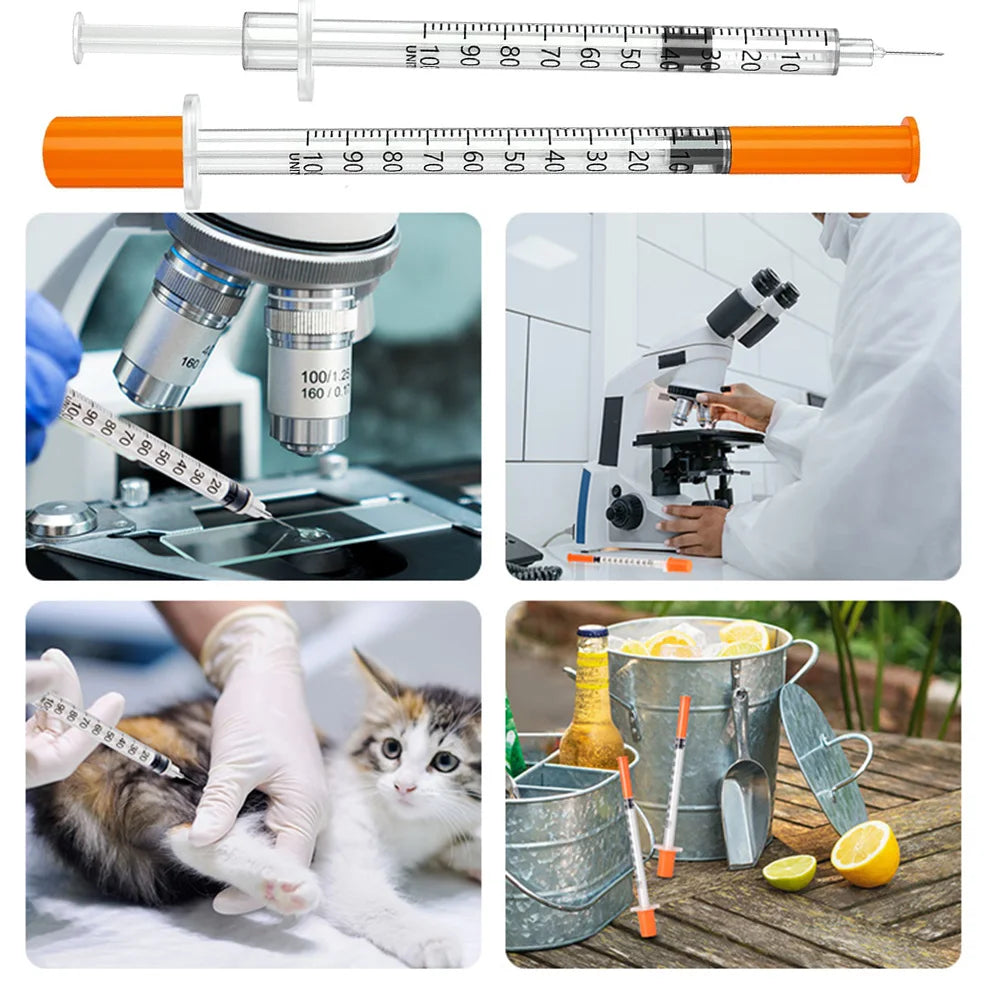 30Pcs 0.5Ml/1Ml Disposable Plastic Veterinary Syringes with Needles,