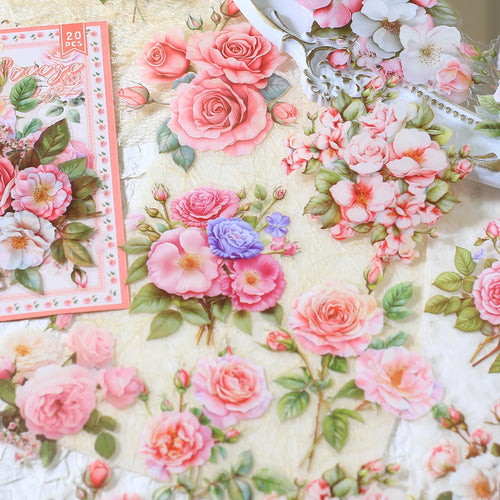 20pcs PET Floral Stickers Hand Account Collage PET Stickers for