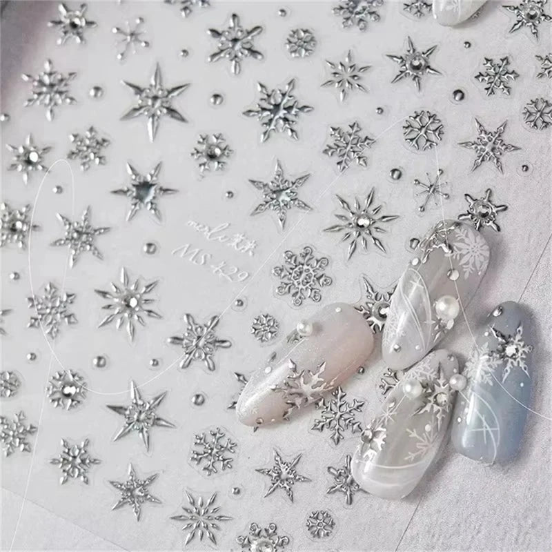5D Laser Winter Snowflake Christmas Shiny Rhinestone Embossed Relief