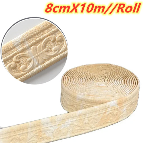 10m/Roll 3D Wall Trim Line Skirting Border Self Adhesive Waterproof