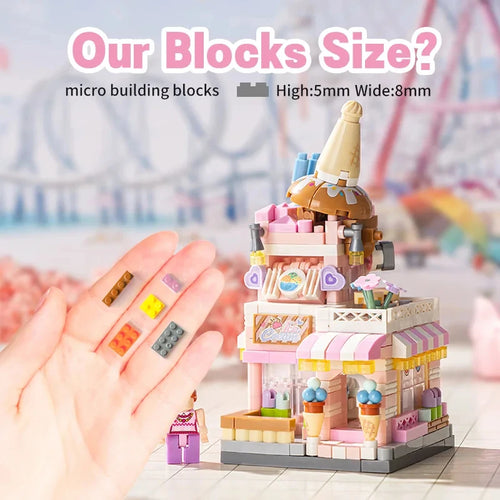 City Street View Building Block Set DIY Ice Cream Coffee Flower Shop