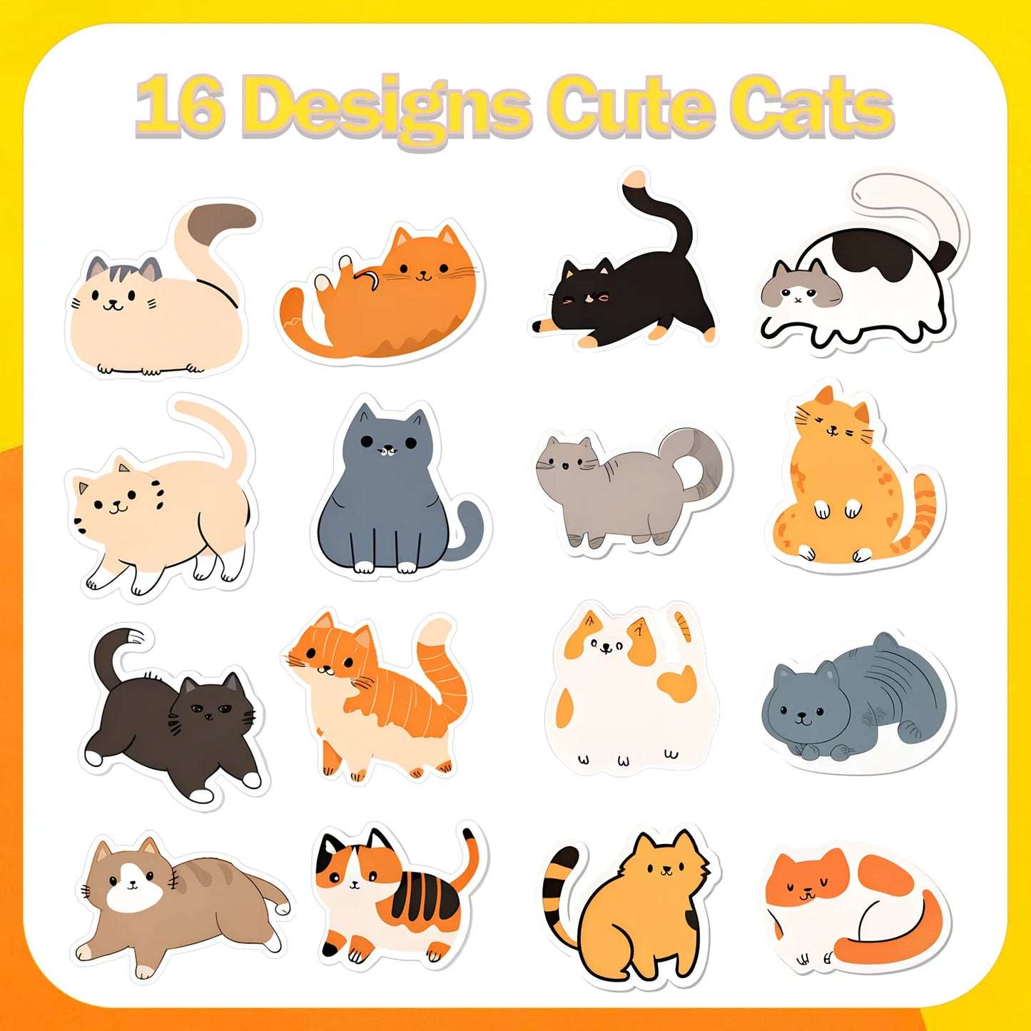 500Pcs/Roll Cute Pet Mimi Cats Stickers 2.5cm/1.0'' 16 Designs Decals