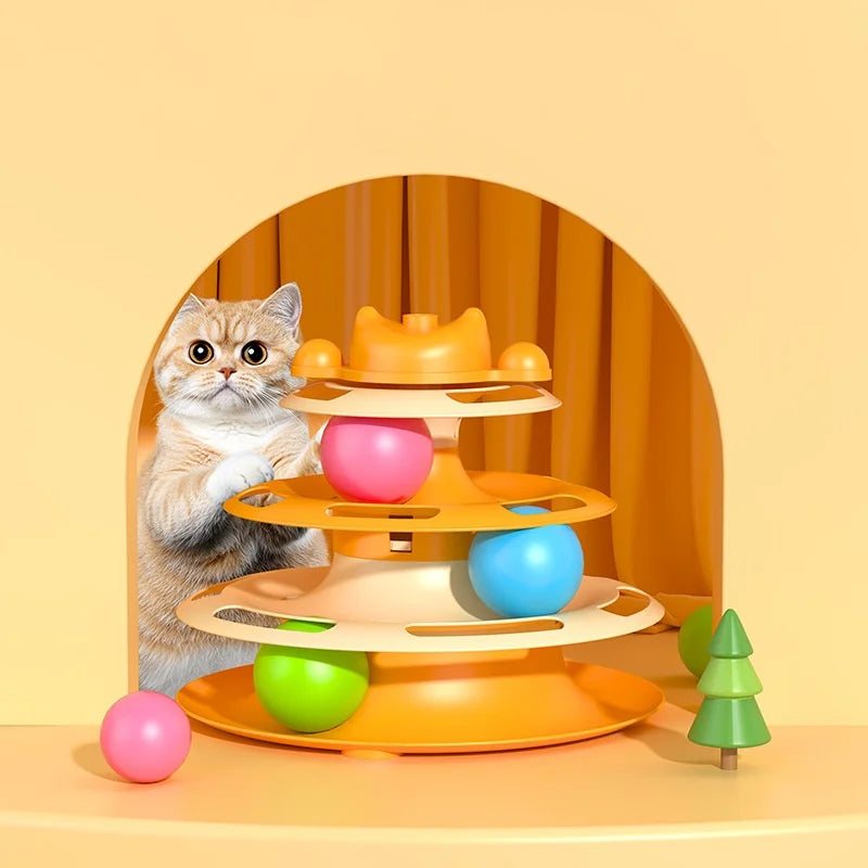 1pcs 4-Layer Feather Cat Turntable With Fun Toy Ball And Playing Stick