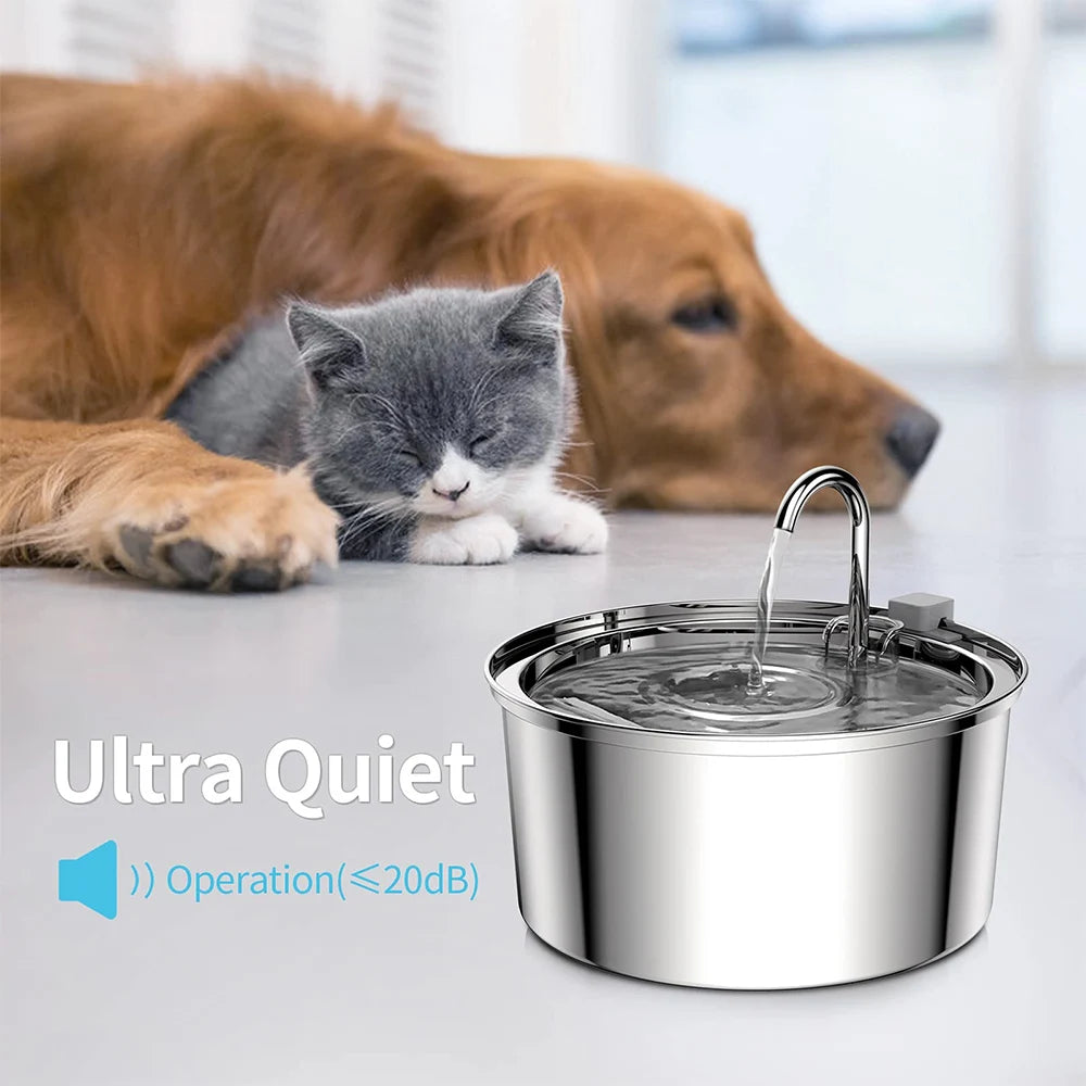 Stainless Steel Pet Water Feeder Cat Automatic Water Fountain USB