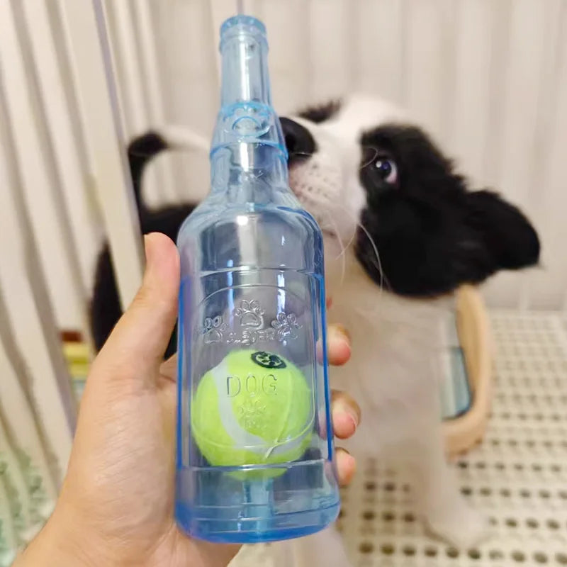 Pet Chew Toy TPR Bite-resistance Beer Bottle with Tennis Ball Toy