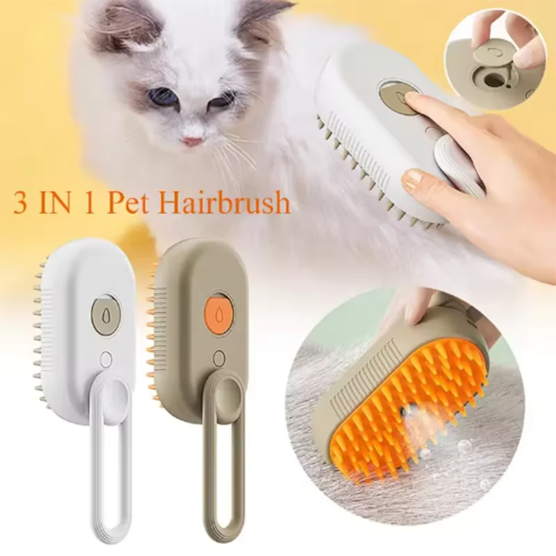 1pc New Cat Dog Pet Spray Massage Brush One Button Steam Spray Folding