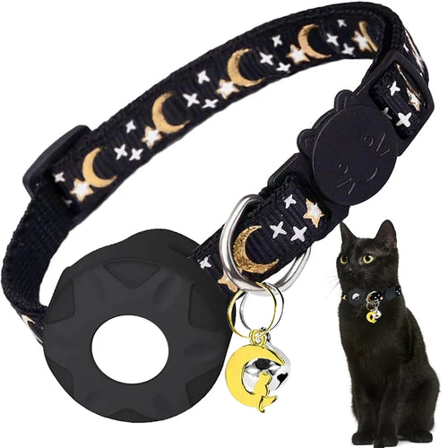 Apple Tag Pet Collar with AirTag Holder & Moon Ornament for Kitten