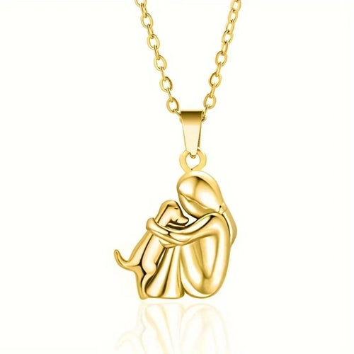 Dog Lover Hug Pendant Necklace | Two-Tone Stainless Steel | Pet