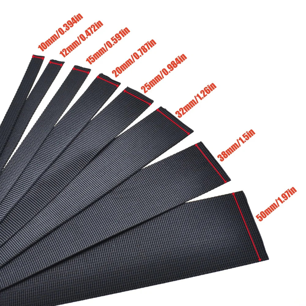 5 Yards 10-50mm Black Nylon Webbing Tape Backpack Strap Pet Collar