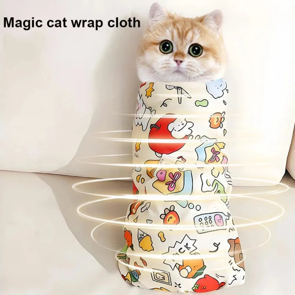 Cat Grooming Wrap Self-Adherent Cat Swaddle Burrito Wrap Anti-Bite