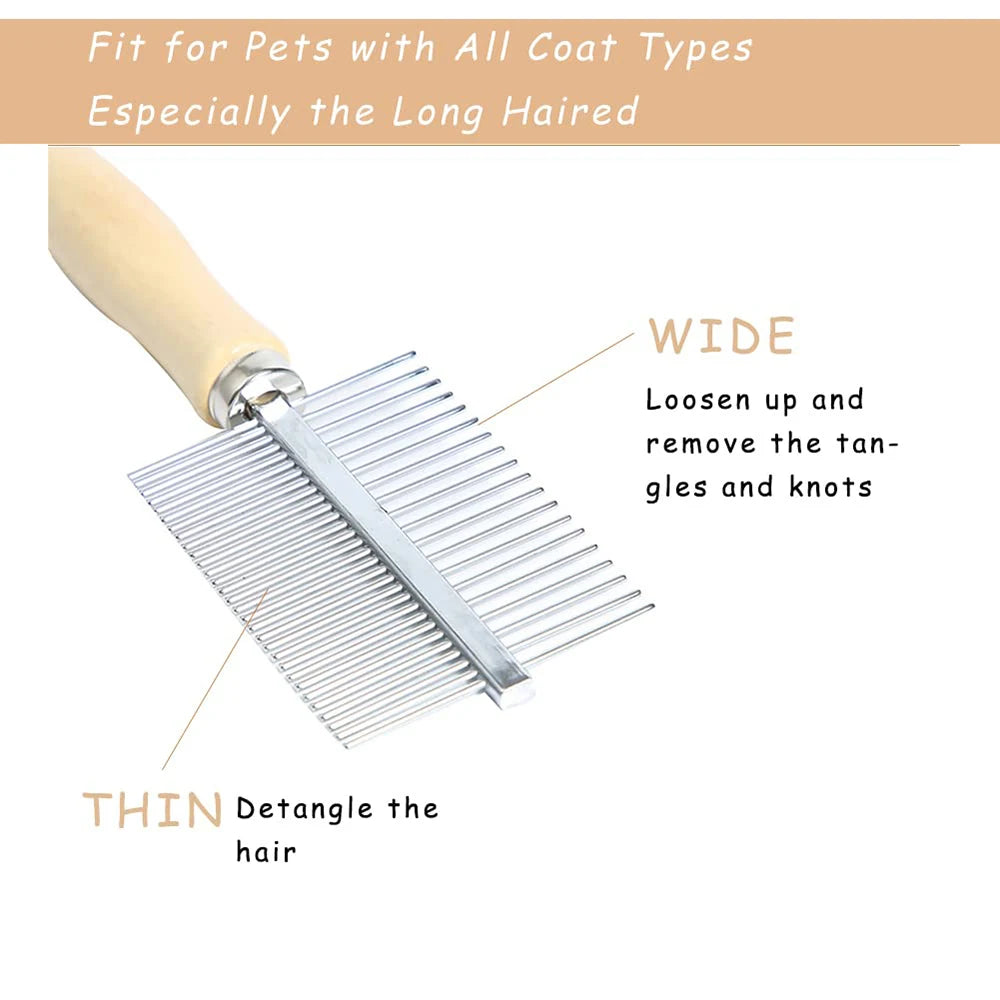 1Pcs Pet Wooden Handle Comb Cats/Dogs Stainless Steel Beauty Comb Pet