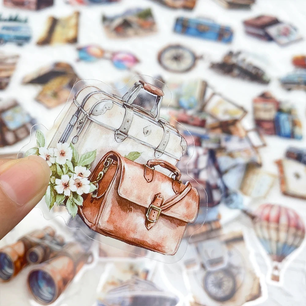 50pcs Vintage Travel Transparent PET Stickers Decals For Phone Laptop