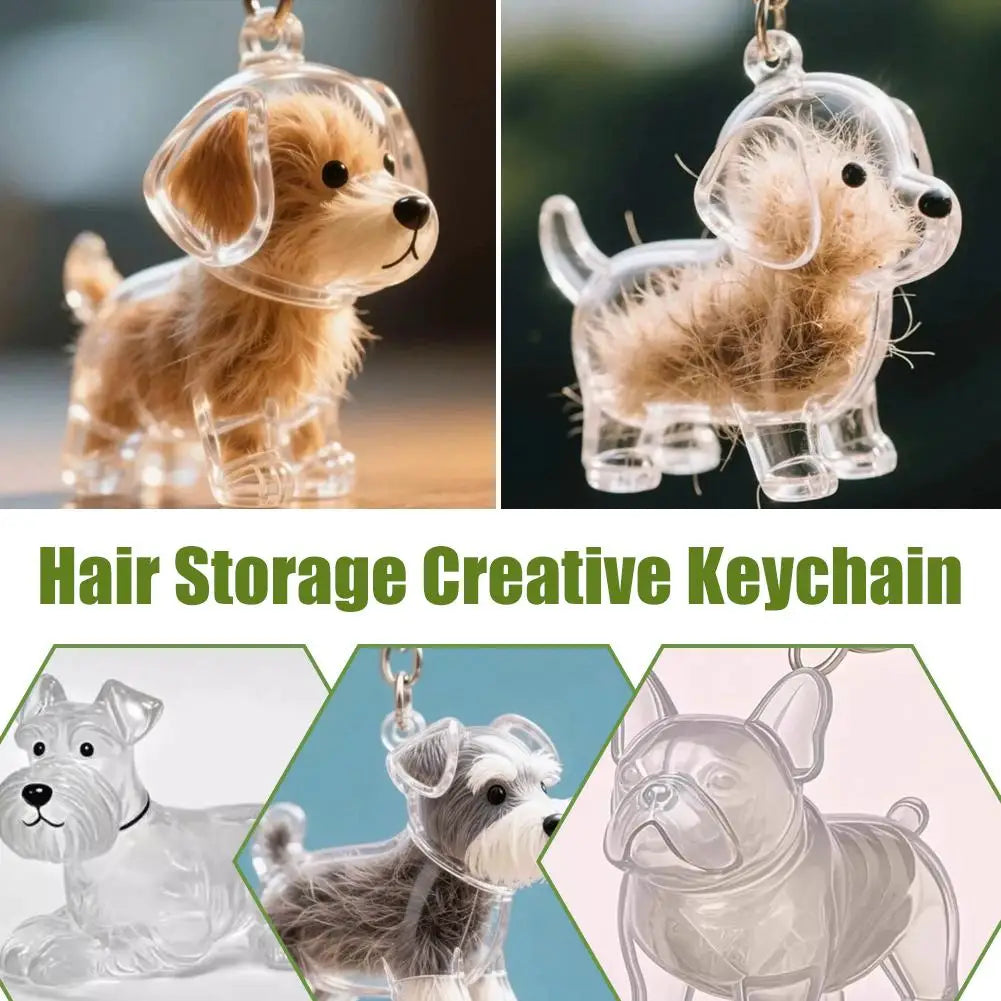 Clear Pet Hair Keychain Cute Dog Fur Keepsake Holder Creative