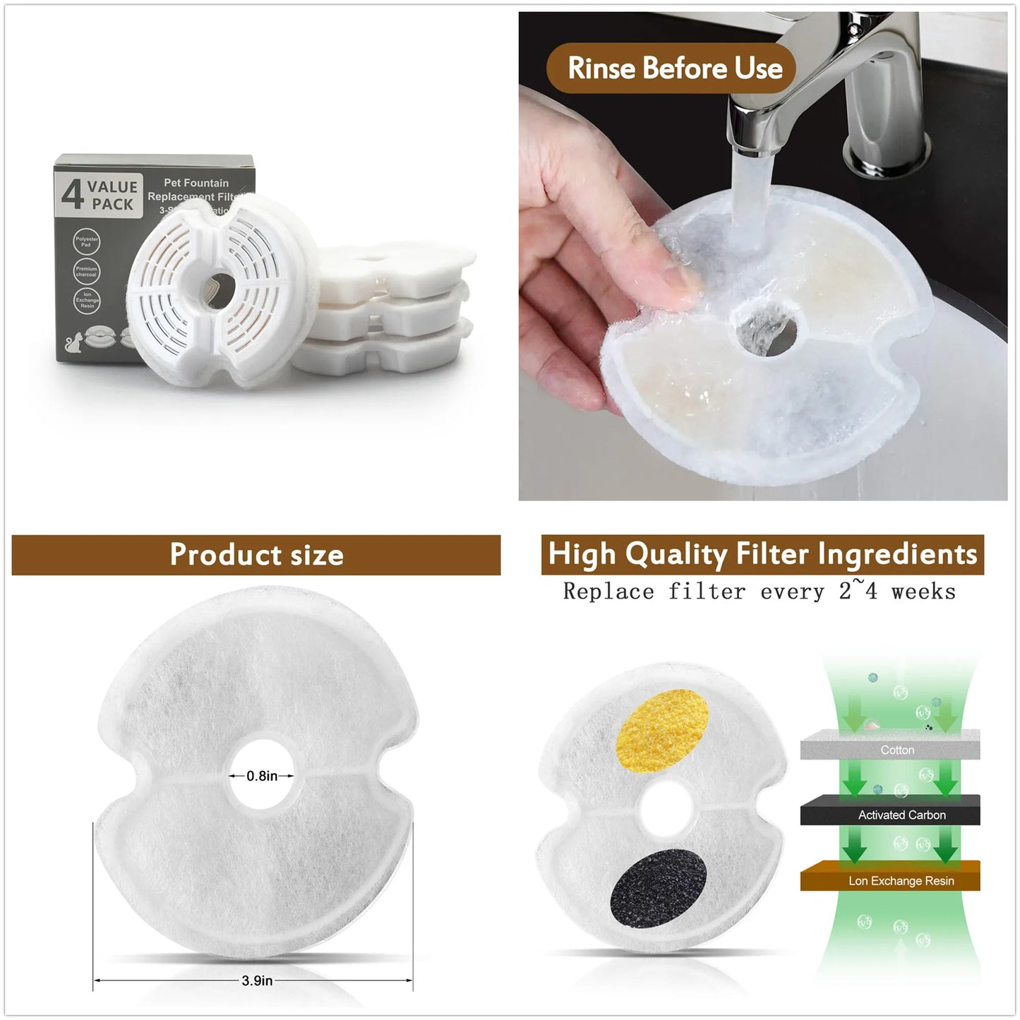 Pack of 8/12 Pet Water Fountain Filters Cat Dog Replacement Activated