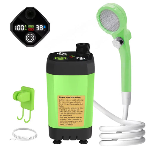 6000mAh Portable Camping Shower Pump Outdoor Shower Kit w/Full Screen