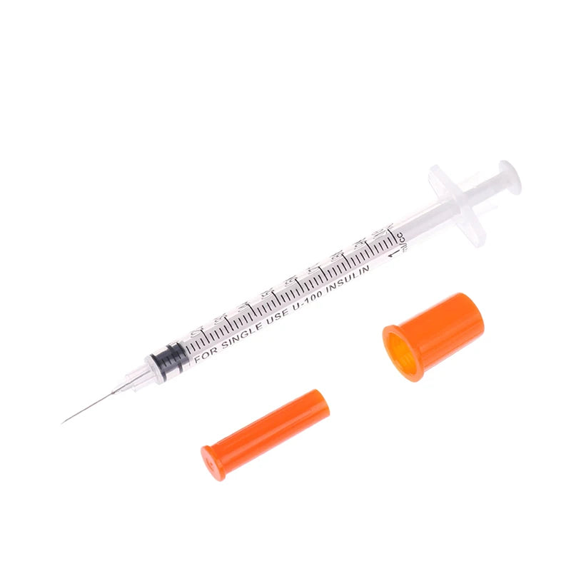5Pcs 0.3/0.5/1ML Disposable Plastic Veterinary Syringe Orange Cap