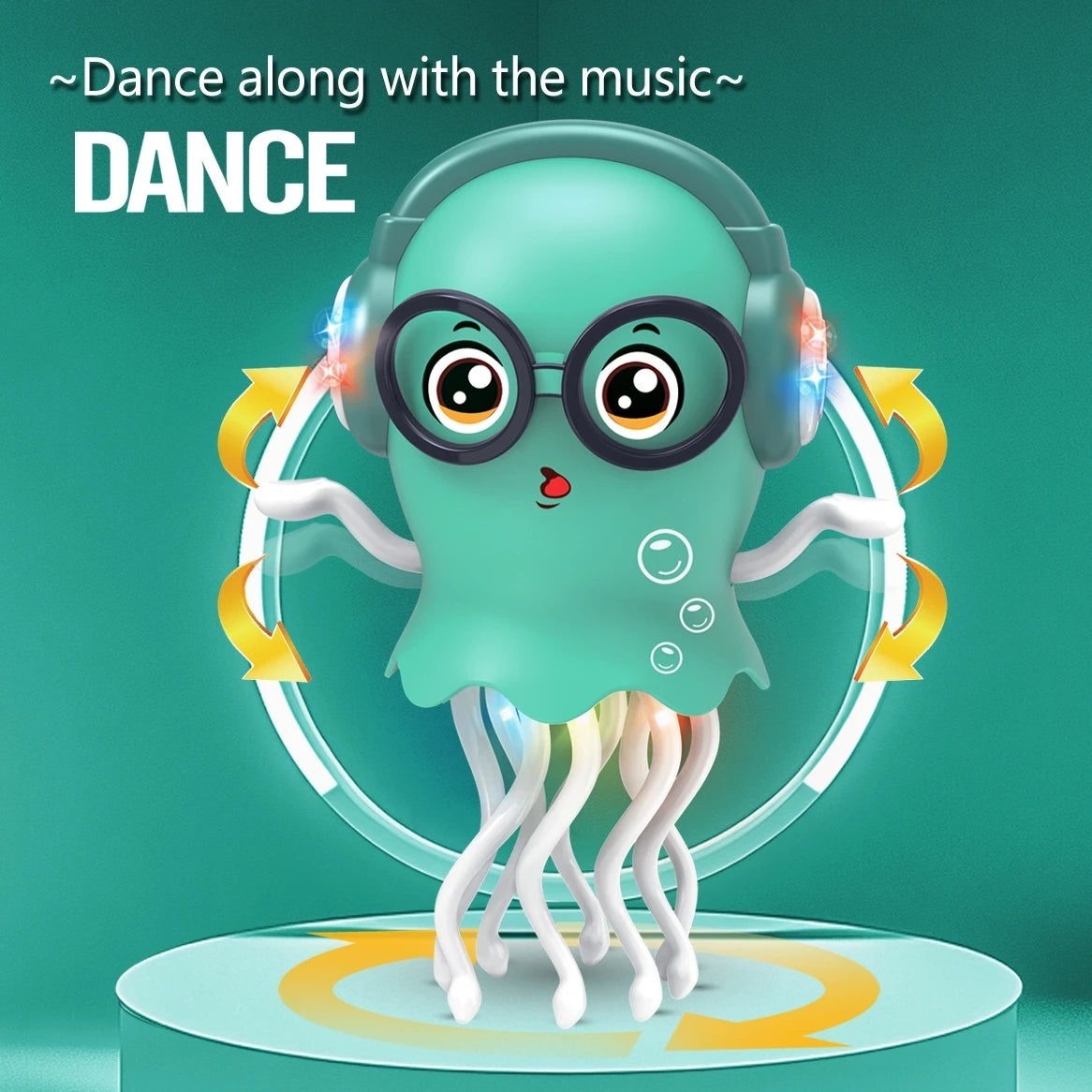 An electrically-powered crawling dancing jellyfish toy, an octopus