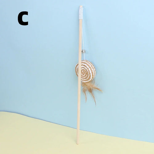 New Mouse Wooden Teasing Cat Rod Cat Toy Pet Supplies Feather Bell