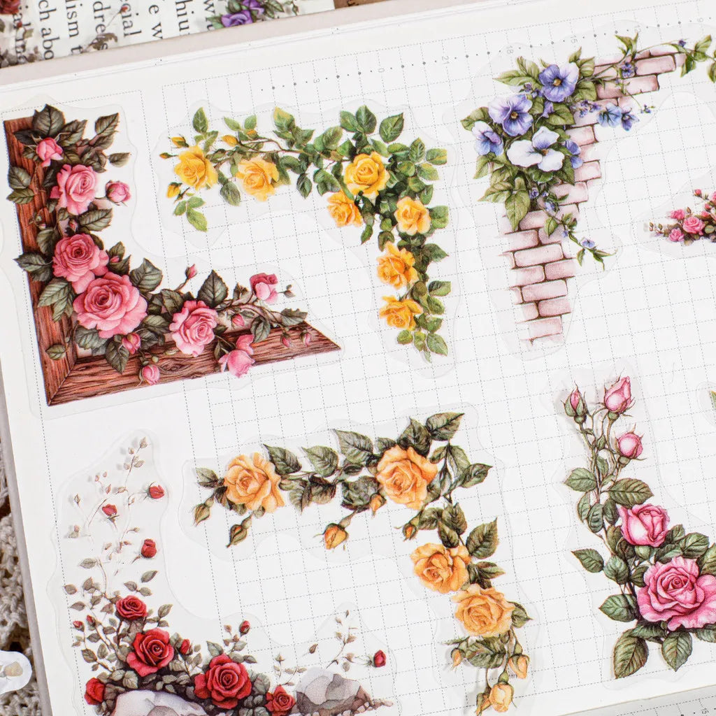 30 Pcs Flowers Corner Stickers PET sticker package DIY diary