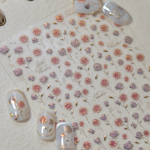 1 pc 5D Chinese style camellia nail sticker Vernal Equinox peach