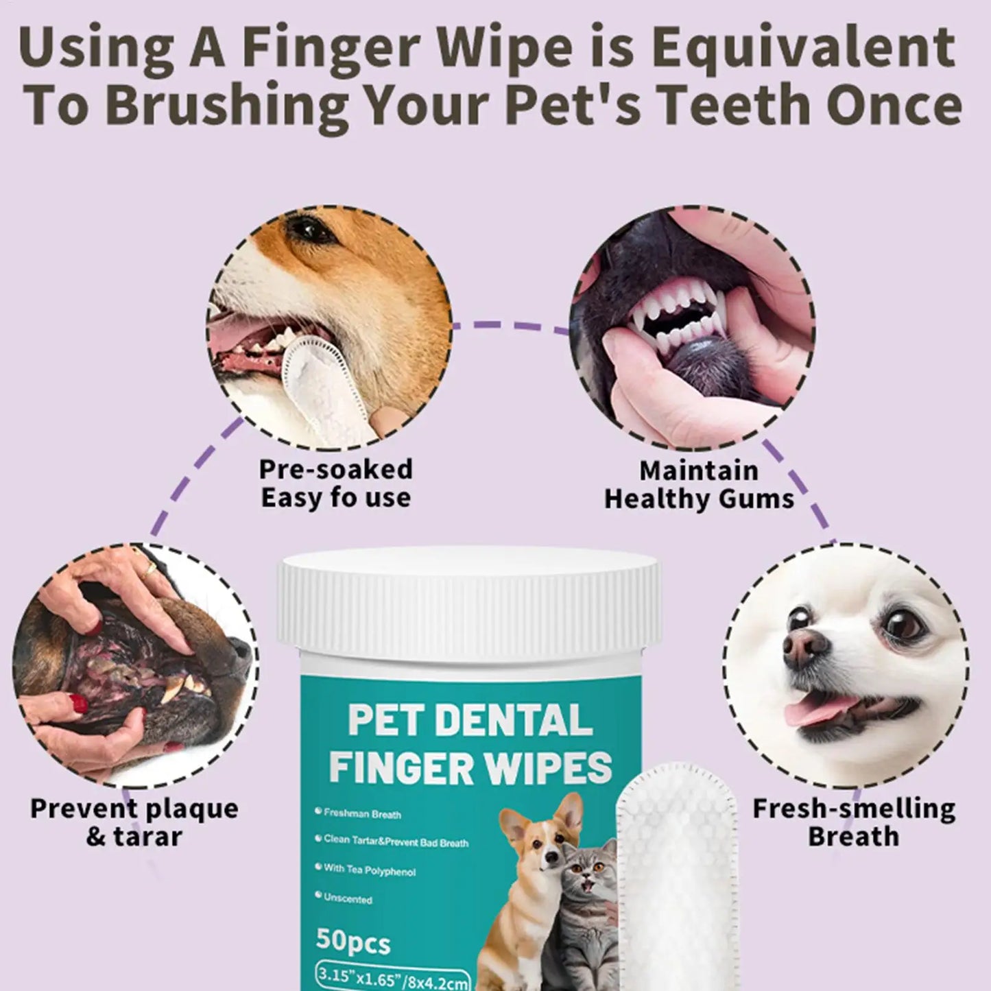 50pcs Pet Teeth Cleaning Wipes Dental Finger Wipes Disposable Gentle
