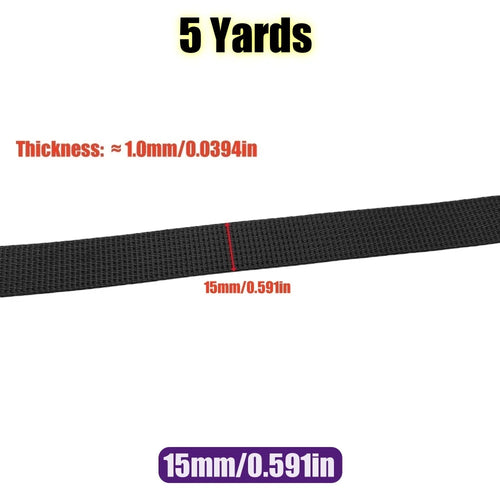 5 Yards 10-50mm Black Nylon Webbing Tape Backpack Strap Pet Collar