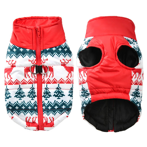 New Year Pet Coat For Christmas Deer Print Dog Jacket With D-ring